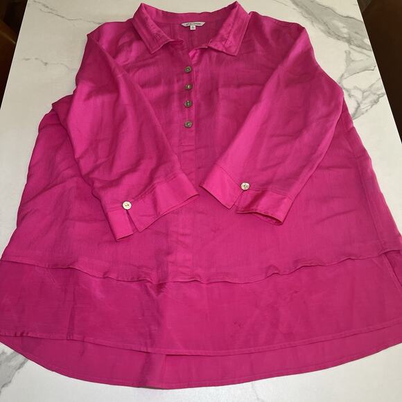 John Mark Womens Blouse Tunic Size XL Bright Fuchsia Button Detail Pleated Back - Picture 7 of 13